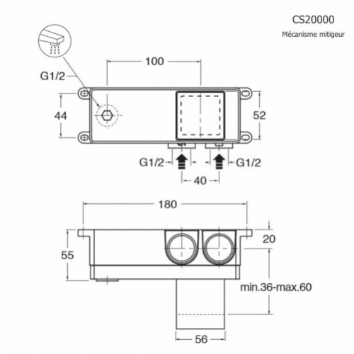 Box de lavabo universelle poignée à Droite - CS20000 CS20000 Schéma Box de lavabo universelle poignée à Droite - CS20000 CS20000 Schéma