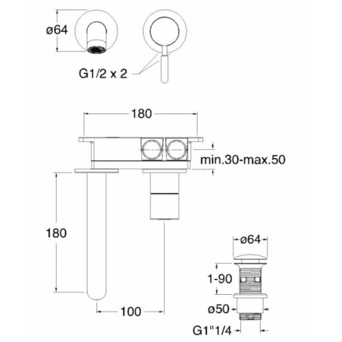 Mitigeur lavabo mural Inox IX - IX25728 IX27728 Côtes Mitigeur lavabo mural Inox IX - IX25728 IX27728 Côtes