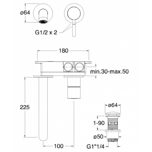 Mitigeur lavabo mural Inox IX - IX25928 IX27928 Côtes Mitigeur lavabo mural Inox IX - IX25928 IX27928 Côtes