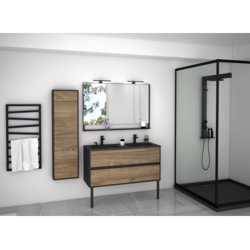 Meuble double vasque HARMONIE - Opale noire et Cottage Noyer Meuble double vasque HARMONIE - Opale noire et Cottage Noyer