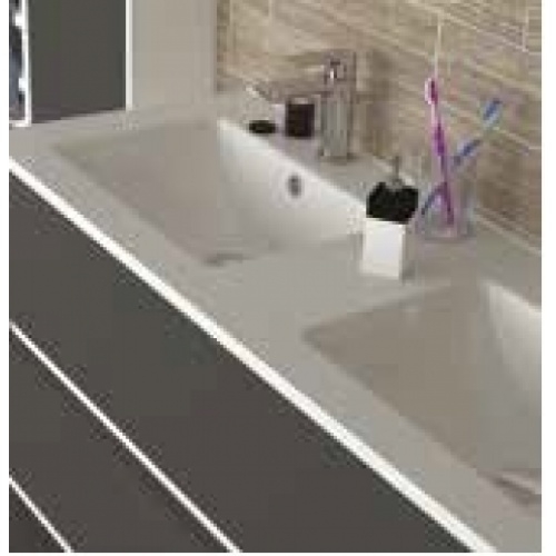 Meuble double vasque HARMONIE - Cristal Blanc et Anthracite Plan-vasque CERAMIQUE