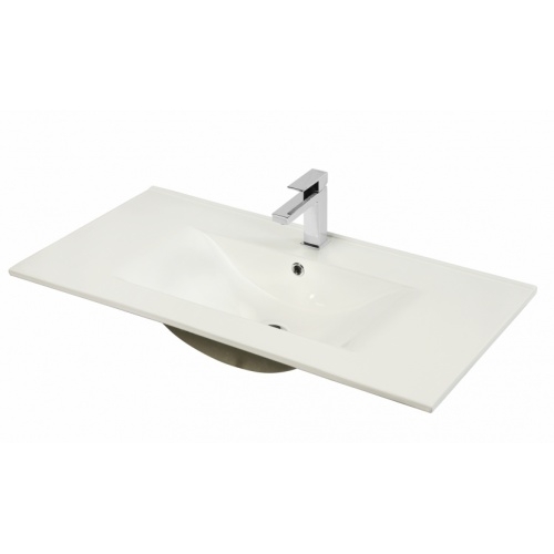 Meuble simple vasque SWING 90 cm Sciée brun et Sciée Blanc Plan-vasque CERAMIQUE 460 Meuble simple vasque SWING 90 cm Sciée brun et Sciée Blanc Plan-vasque CERAMIQUE 460