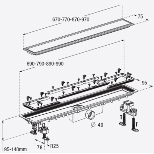 Caniveau de douche à carreler Docia 70 cm Caniveau Docia