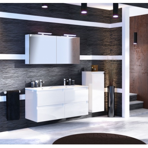 Meuble double vasque 4 tiroirs 120 cm RIVAGE Cristal Blanc Meuble double vasque 4 tiroirs 120 cm RIVAGE Cristal Blanc