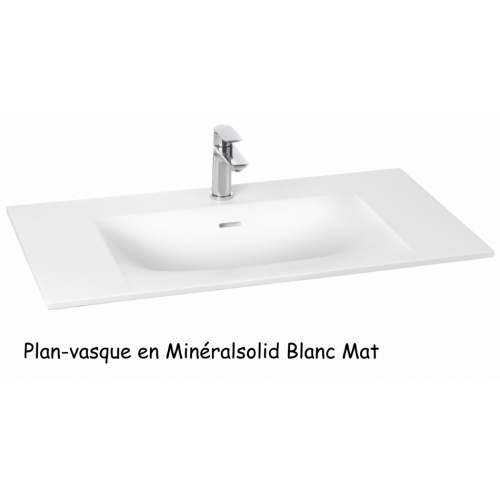 Meuble simple vasque ESQUISSE 90 cm Blanc Cotton et Chêne Clair Plan Minéralsolid Meuble simple vasque ESQUISSE 90 cm Blanc Cotton et Chêne Clair Plan Minéralsolid