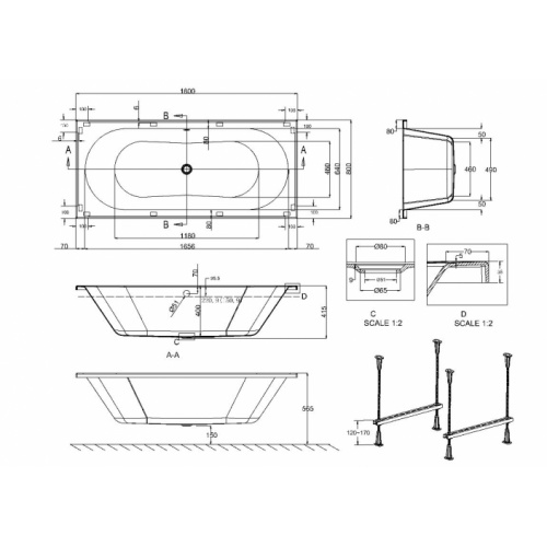 Baignoire rectangulaire VERDE Cleargreen 170x80 cm Verde 170x80