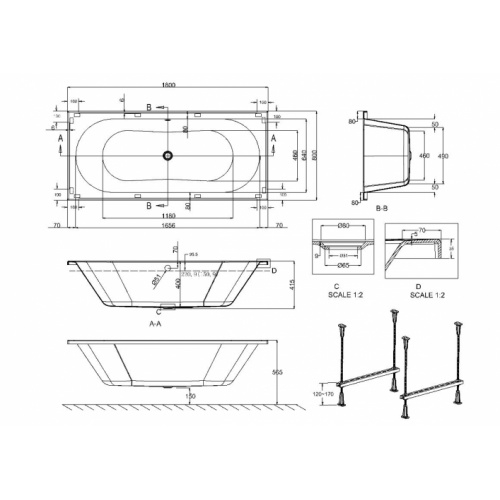 Baignoire rectangulaire VERDE Cleargreen 180x80 cm Verde 180x80 Baignoire rectangulaire VERDE Cleargreen 180x80 cm Verde 180x80