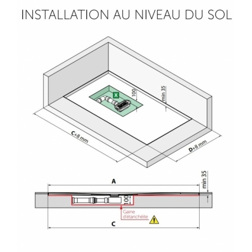 Receveur rectangulaire CUSTOM TOUCH Corda - Hauteur 3.5 cm - 100x80 cm Installation au niveau du sol Receveur rectangulaire CUSTOM TOUCH Corda - Hauteur 3.5 cm - 100x80 cm Installation au niveau du sol