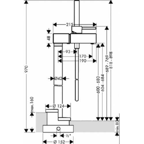 Mitigeur Bain/Douche sur colonne Axor Starck X 10406 plan 10406 Mitigeur Bain/Douche sur colonne Axor Starck X 10406 plan 10406