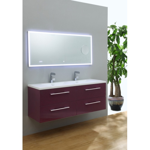 Meuble Double Vasque Saturn 140 Cm Aubergine Brillant