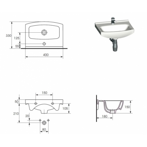 Meuble lave main avec vasque SATI 40 cm Vasque SATI 40- Côtes