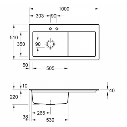 Évier en céramique SUBWAY PURE 60 XL Blanc - 1 cuve - Egouttoir à droite SUBWAY Pure 60 XL - Droite - Schéma Évier en céramique SUBWAY PURE 60 XL Blanc - 1 cuve - Egouttoir à droite SUBWAY Pure 60 XL - Droite - Schéma