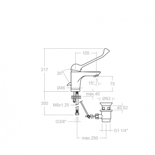 Mitigeur Lavabo MEDICAL bec conformé mobile H6401MED Schéma Mitigeur Lavabo MEDICAL bec conformé mobile H6401MED Schéma