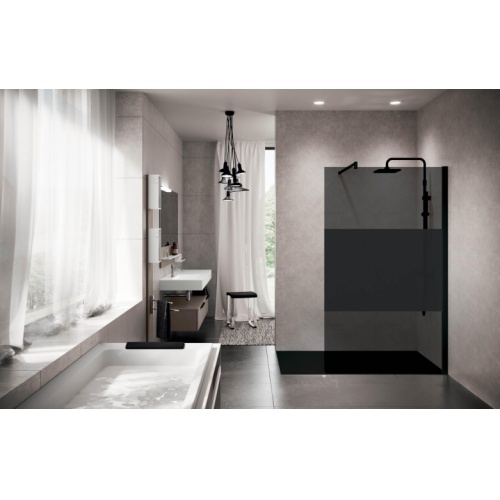 Paroi de douche Fixe KUADRA H FUME Bande noire 100 cm - Profilé Noir KUADRA H Verre Fumé Bande noire Profilé Noir Paroi de douche Fixe KUADRA H FUME Bande noire 100 cm - Profilé Noir KUADRA H Verre Fumé Bande noire Profilé Noir