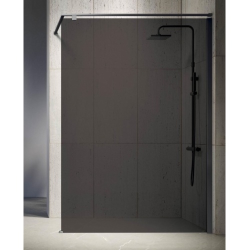 Paroi de douche Fixe KUADRA H FUME 140 cm - Profilé Noir KUADRA H Verre Fumé + Fixation barre Evo Noir - Copie