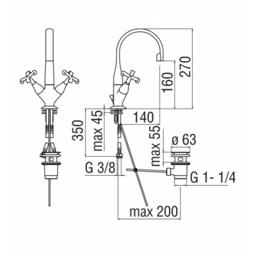 Mélangeur lavabo monotrou Carlos Primero Chromé CP218 Schéma Technique Mélangeur lavabo monotrou Carlos Primero Chromé CP218 Schéma Technique