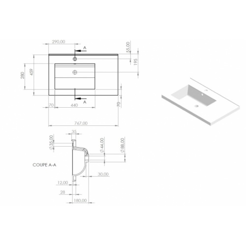 Meuble simple vasque 77 Saturn 2.0 Blanc Brillant SANS miroir** Schéma CITY-CASCADE 80 Meuble simple vasque 77 Saturn 2.0 Blanc Brillant SANS miroir** Schéma CITY-CASCADE 80