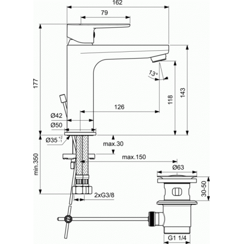 Mitigeur lavabo TYRIA Chromé/Noir IdealStandard_BC159_TYRIA Schéma