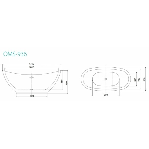 Baignoire îlot ovale CALICE** CALICE OMS-936 Schéma