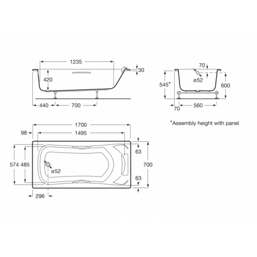 Baignoire nue rectangulaire Becool 170x70cm Becool 170x70 Schéma Baignoire nue rectangulaire Becool 170x70cm Becool 170x70 Schéma