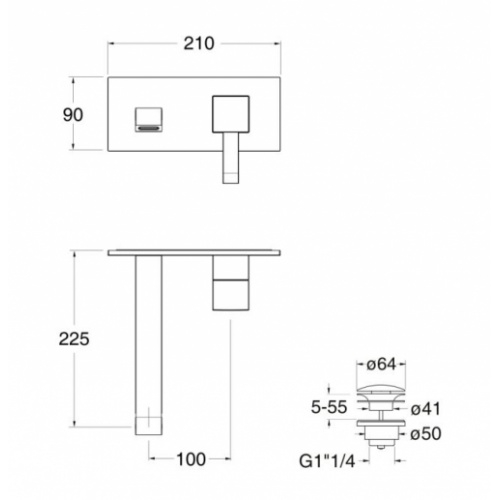 Mitigeur lavabo mural BLACKMAT Quadri - Saillie 225 mm QM25824 Schéma
