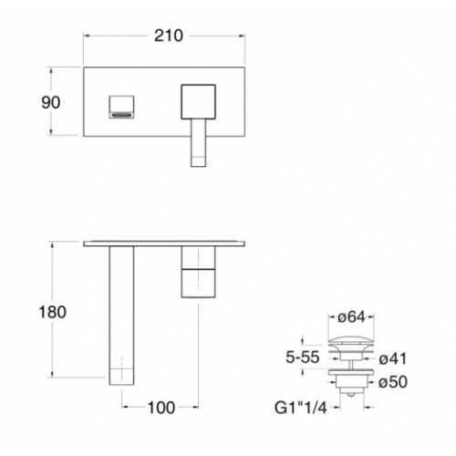 Mitigeur lavabo mural BLACKMAT Quadri - Saillie 180 mm QM25624 Schéma Mitigeur lavabo mural BLACKMAT Quadri - Saillie 180 mm QM25624 Schéma