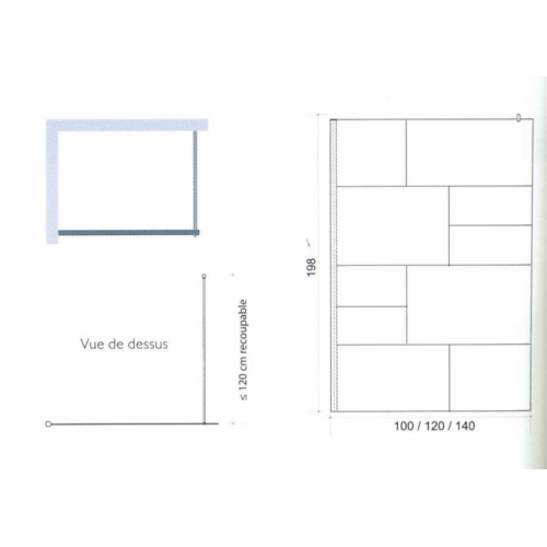 Paroi de douche sérigraphiée CUBE Noir mat 120 cm Paroi CUBE Schéma Paroi de douche sérigraphiée CUBE Noir mat 120 cm Paroi CUBE Schéma