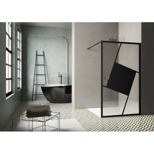 Paroi de douche sérigraphiée MOSAIC A Noir mat 100 cm Paroi de douche sérigraphiée MOSAIC A Noir mat 100 cm