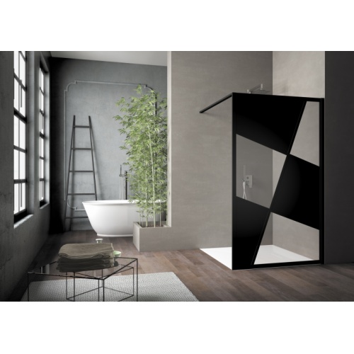 Paroi de douche sérigraphiée MOSAIC B Noir mat 140 cm