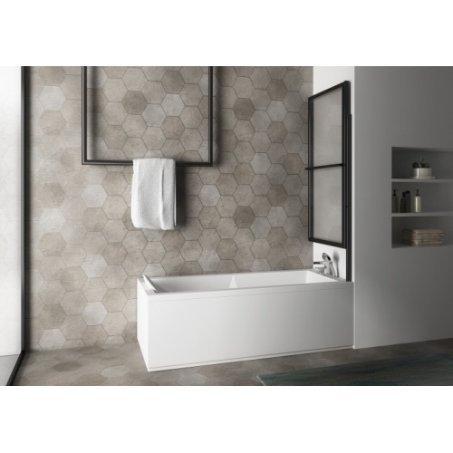 Pare-baignoire pivotant et relevable SECURE Noir mat Pare-bain SECURE 1 volet plié Pare-baignoire pivotant et relevable SECURE Noir mat Pare-bain SECURE 1 volet plié