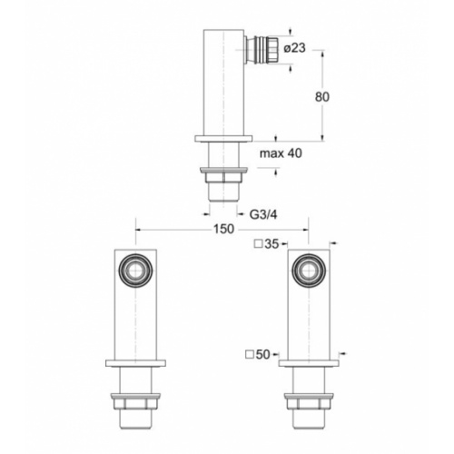 Paire de colonnettes QUADRI carrée - Hauteur 80 mm - Chromée PD49851 Schéma Paire de colonnettes QUADRI carrée - Hauteur 80 mm - Chromée PD49851 Schéma