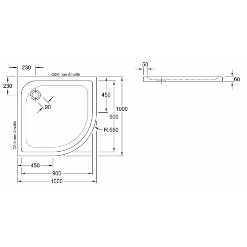 Receveur 1/4 de rond O.NOVO Plus en céramique - 100x100cm Receveur O'Novo Plus - 6213 G5 Schéma Receveur 1/4 de rond O.NOVO Plus en céramique - 100x100cm Receveur O'Novo Plus - 6213 G5 Schéma