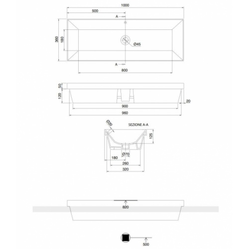 Vasque à encastrer TEOREMA 2.0 100 cm - 5133 5133 Schéma cotes Vasque à encastrer TEOREMA 2.0 100 cm - 5133 5133 Schéma cotes