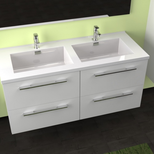 Meuble double vasque 117 Saturn 2.0 Blanc Brillant SANS miroir** Cascade 120 blanc-3
