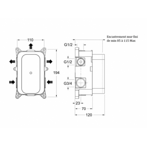 Box universelle thermostatique pour robinetterie encastrée PD80000 Schéma Box universelle thermostatique pour robinetterie encastrée PD80000 Schéma
