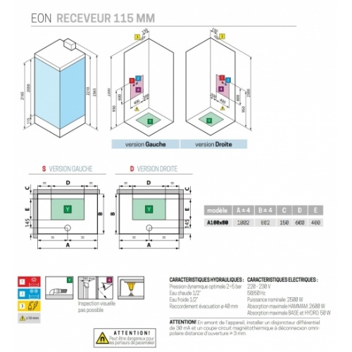 Cabine Hamman EON A 100x80 cm - Gauche- Mitigeur Thermostatique - Receveur 11.5 cm - Blanc Mat EON 100x80 Schéma Tech 11 5 cm Cabine Hamman EON A 100x80 cm - Gauche- Mitigeur Thermostatique - Receveur 11.5 cm - Blanc Mat EON 100x80 Schéma Tech 11 5 cm