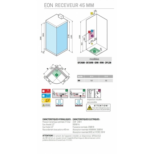 Cabine Hamman EON R 90x90 cm - Mitigeur Thermostatique - Receveur 11.5 cm - Blanc Mat EON R90 Schéma Tech 4 5 cm Cabine Hamman EON R 90x90 cm - Mitigeur Thermostatique - Receveur 11.5 cm - Blanc Mat EON R90 Schéma Tech 4 5 cm