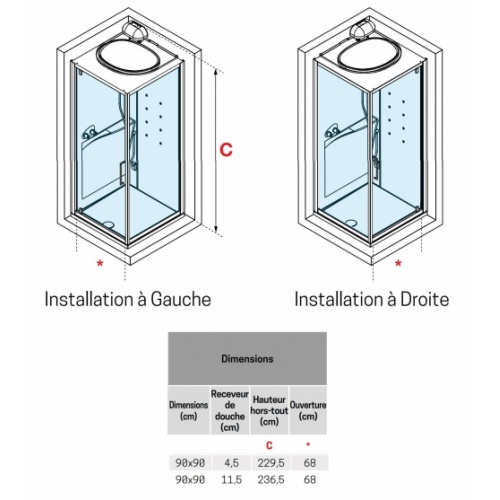 Cabine Hamman EON GF 90x90 cm - Mitigeur Thermostatique - Receveur 11.5 cm - Blanc Mat EON GF Cabine Hamman EON GF 90x90 cm - Mitigeur Thermostatique - Receveur 11.5 cm - Blanc Mat EON GF