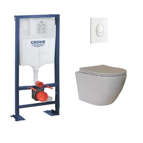 Pack WC Grohe Rapid SL + Cuvette sans bride KELOS Blanc + Plaque Skate Air Blanc