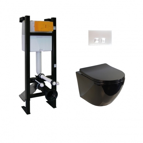 Pack WC Bâti-support Evo + Cuvette sans bride KELOS Noir Brillant + Plaque Blanche Pack WC Bâti-support Evo + Cuvette sans bride KELOS Noir Brillant + Plaque Blanche