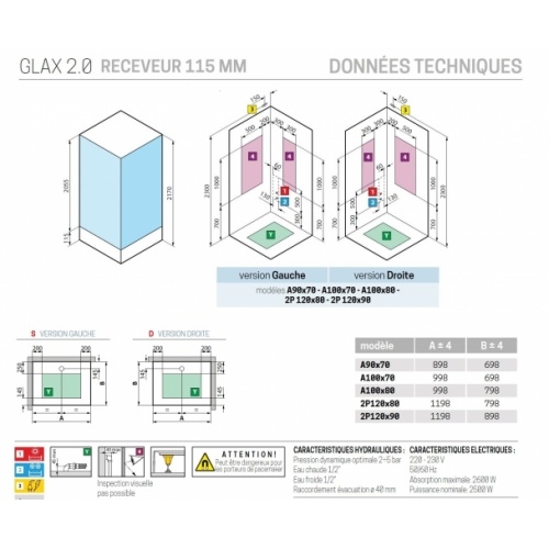 Cabine de douche Hammam GLAX 1 2.0 2P WHITE 120x90 cm - Receveur 11.5 cm - Gauche - Mitigeur Mécanique GLAX 2P 11 5 cm Schéma Tech Cabine de douche Hammam GLAX 1 2.0 2P WHITE 120x90 cm - Receveur 11.5 cm - Gauche - Mitigeur Mécanique GLAX 2P 11 5 cm Schéma Tech