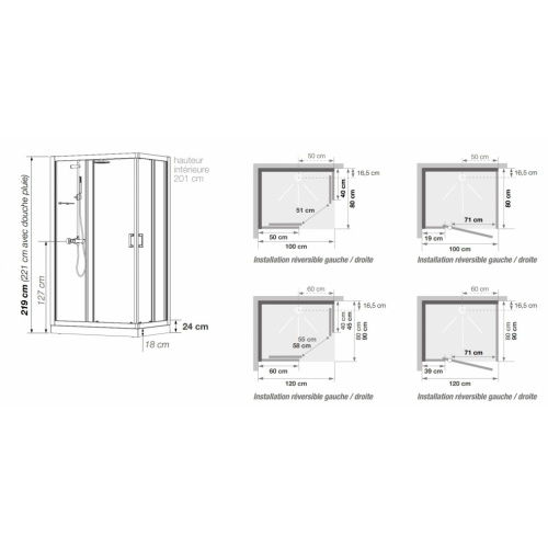Cabine de douche EDEN Receveur 18 cm - Porte pivotante - 100x80cm EDEN Rectangulaire Receveur 18cm Schéma Cabine de douche EDEN Receveur 18 cm - Porte pivotante - 100x80cm EDEN Rectangulaire Receveur 18cm Schéma