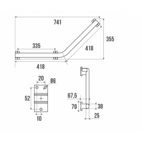 Barre coudée 135°adaptée PMR et Séniors, symétrique, 3 points de fixation Anthracite barre-coudee-135 Schéma Barre coudée 135°adaptée PMR et Séniors, symétrique, 3 points de fixation Anthracite barre-coudee-135 Schéma