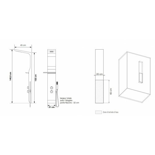 Colonne de douche design AQUAMOON en ABS Blanc Aquamoon Schéma Technique Colonne de douche design AQUAMOON en ABS Blanc Aquamoon Schéma Technique