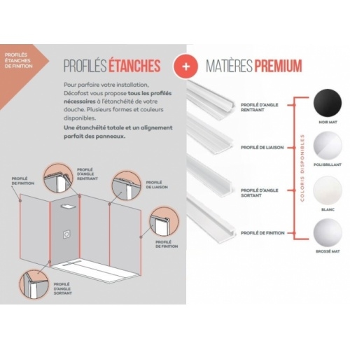 Profilé de liaison pour panneau mural DECOFAST - Brossé Mat - H2000mm Profilés étanches Profilé de liaison pour panneau mural DECOFAST - Brossé Mat - H2000mm Profilés étanches