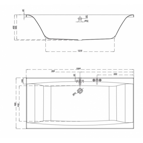 Baignoire double tête VIRGO 190x90 cm - SANS Tablier VIRGO 190 Schéma Baignoire double tête VIRGO 190x90 cm - SANS Tablier VIRGO 190 Schéma