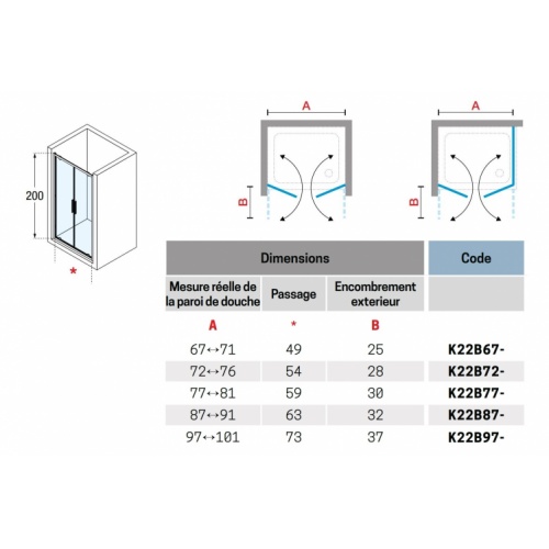 Paroi 2 portes battantes KUADRA 2.0 2B - Sérigraphie Rose - Profilé Noir - 80cm KUADRA 2 0 2B Schéma Paroi 2 portes battantes KUADRA 2.0 2B - Sérigraphie Rose - Profilé Noir - 80cm KUADRA 2 0 2B Schéma