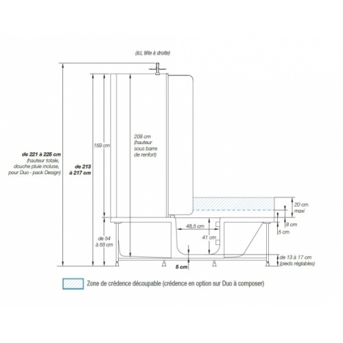 Combiné Bain/Douche DUO adapté PMR et Séniors, 170x75 cm - Tête à Gauche DUO Schéma Tête à Droite Combiné Bain/Douche DUO adapté PMR et Séniors, 170x75 cm - Tête à Gauche DUO Schéma Tête à Droite