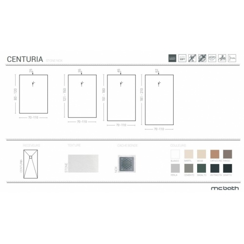 Receveur de douche CENTURIA Stone Nox Beige - 100x80 cm CENTURIA Schéma Receveur de douche CENTURIA Stone Nox Beige - 100x80 cm CENTURIA Schéma