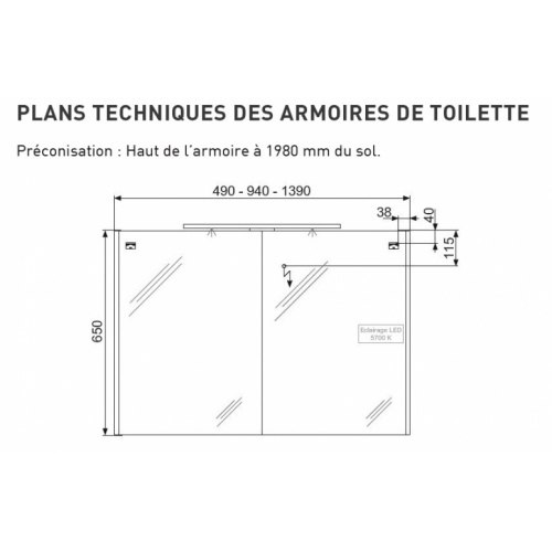 Meuble simple vasque 90 cm RIVAGE Cottage Jura Armoire de toilette DECO